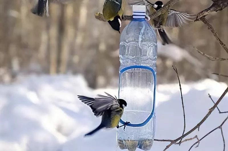 Як швидко і просто зробити годівницю для птахів з пластикової пляшки 2